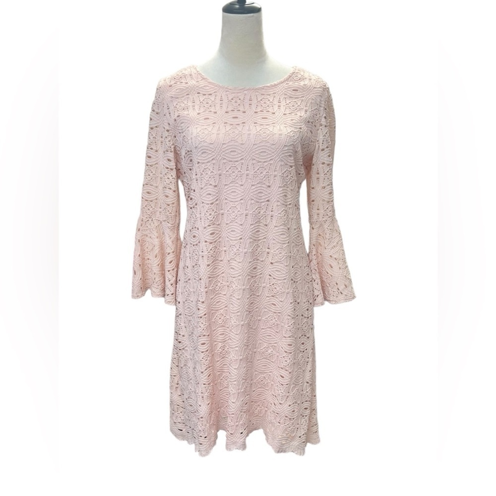 Ronni Nicole blush pink flare sleeve ruffle dress size small